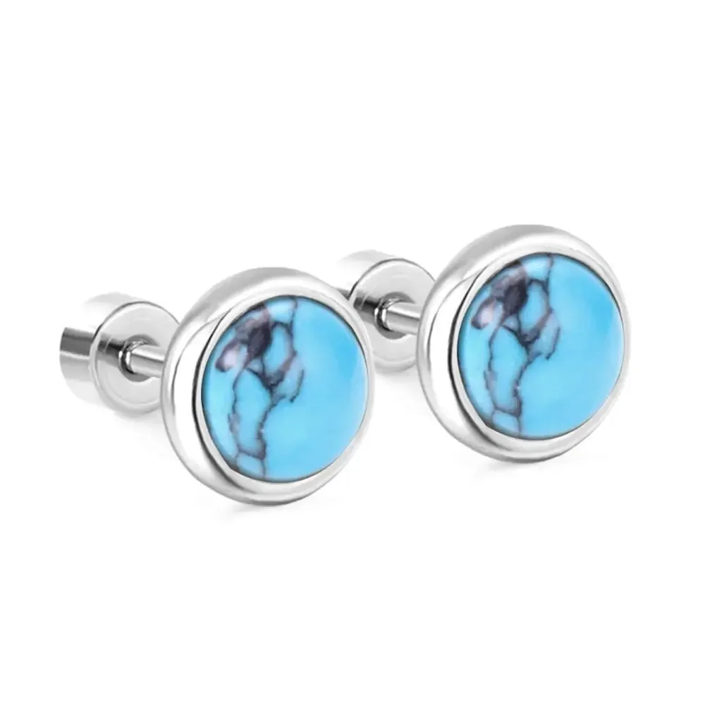 NEW 14K white gold plated blue turquoise stud earrings jewelry B28A
